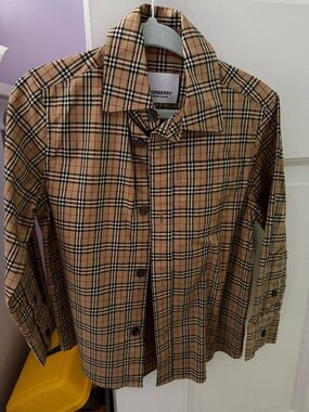 Like new Boys Burberry Tan sand beige Check Cotton Button-Down long sleeve Shirt